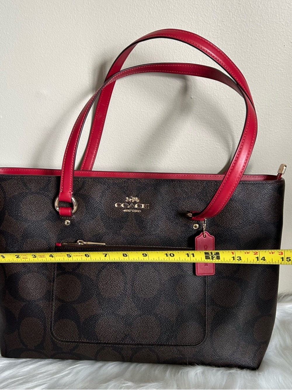 Coach Station Walnut Red Signature Canvas Leather Shoulder Bag Excellent - Picture 8 of 10